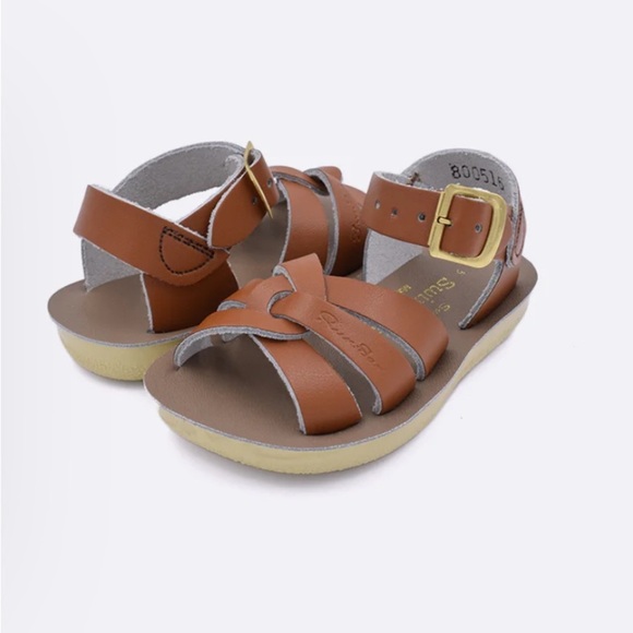 Sun San Salt Water Sandals Tan Brown Leather Buckle Straps Infant Toddler - Picture 1 of 10